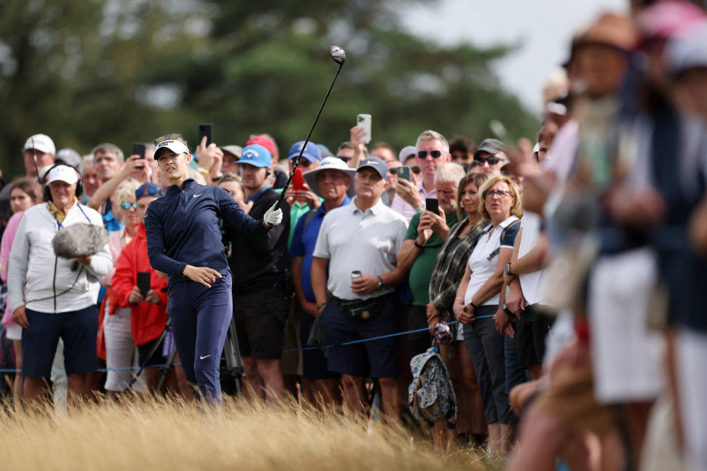 Nelly Korda hits the ball out of the rough at Walton Heath